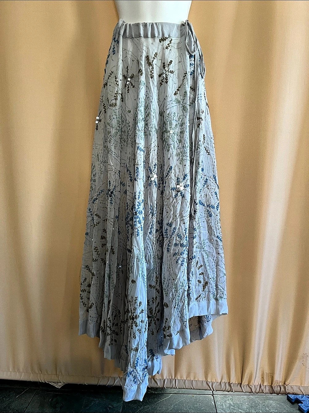 Chan Luu Floral Embroidered Maxi Skirt in Gray & Blue - Picture 2 of 13